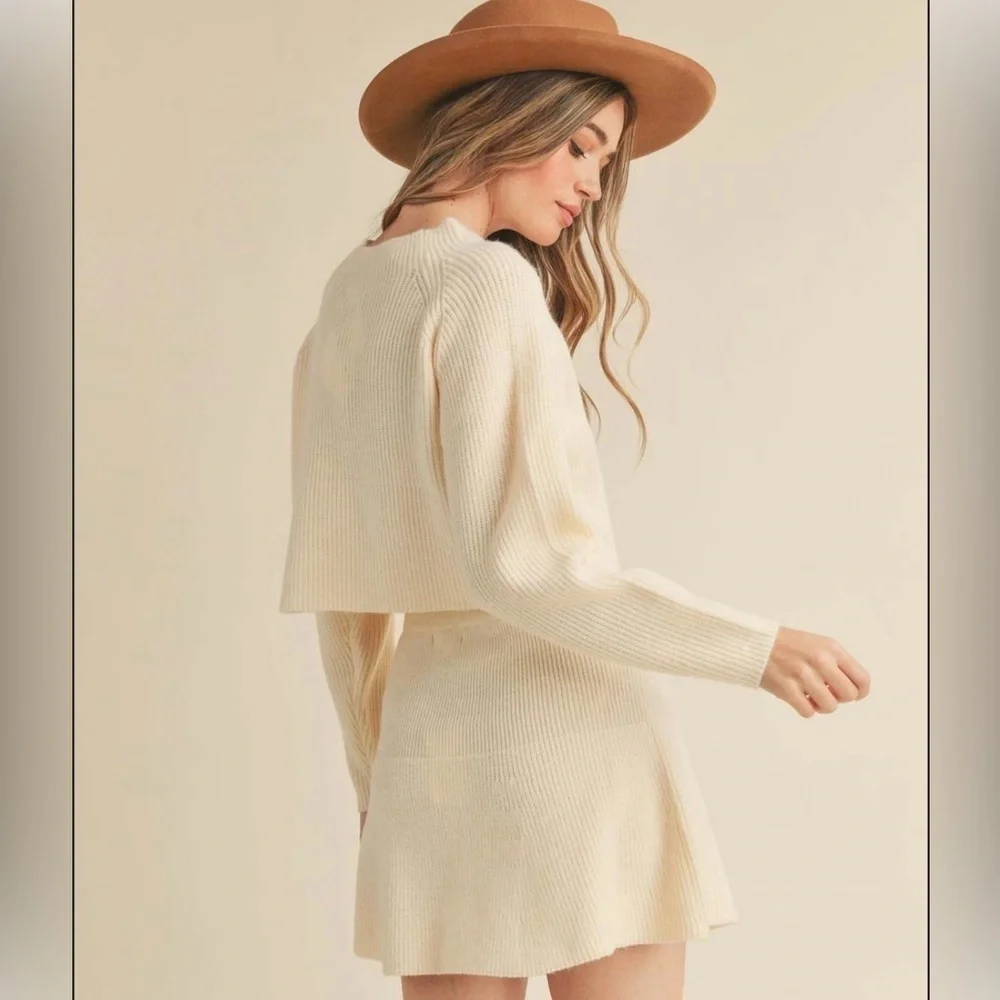 Zara Chunky Knit Wool Blend Flutter Mini Pull-On Skirt-Cream | Size M
